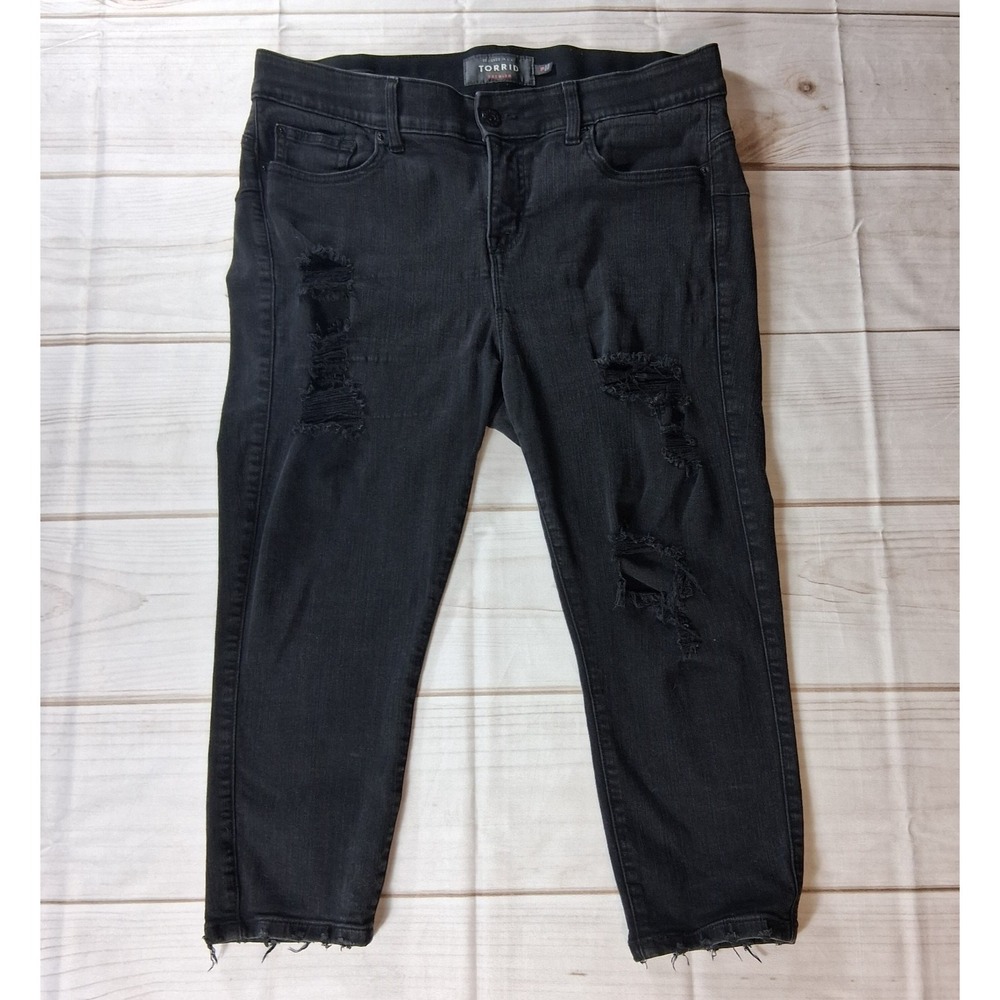 Torrid Bombshell Skinny Jeans Size 16 Black Distressed Ripped Cropped Raw Hem